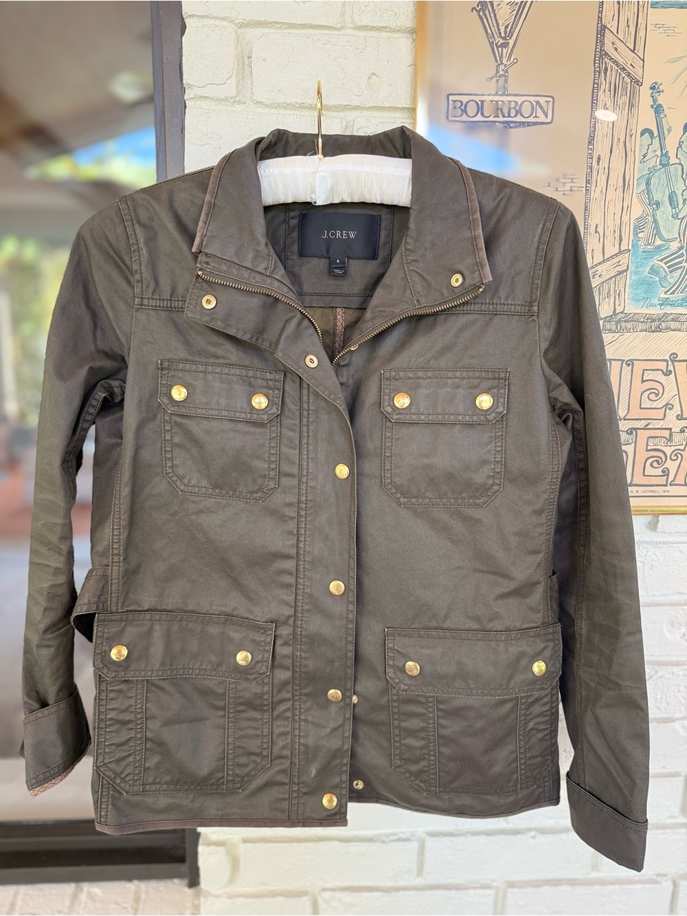 J. Crew Olive Utility Field Jacket with Brass Buttons